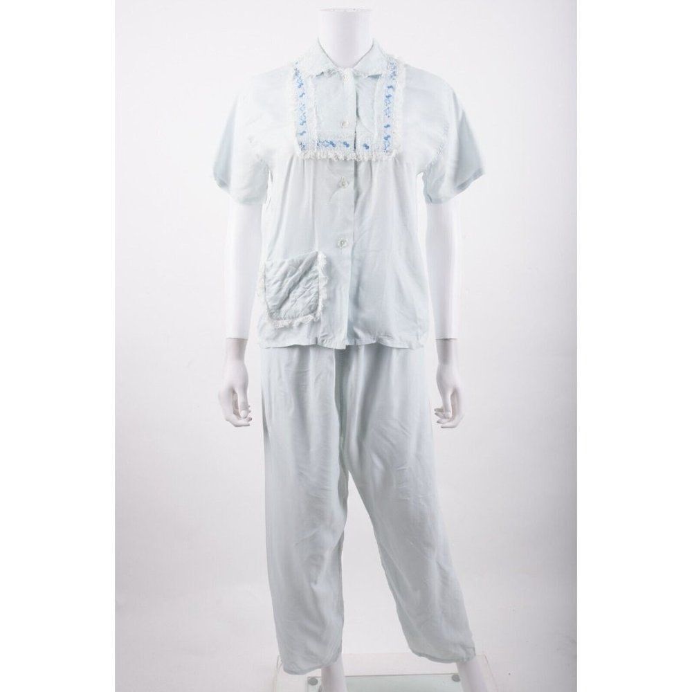 Vintage Miss Hollywood Womens Lounge Pants Top Pajamas PJ Set Sz 32 Baby Blue S